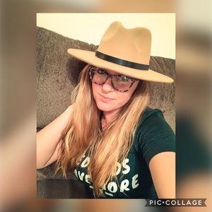 Tan Fedora Flat Brim Hat